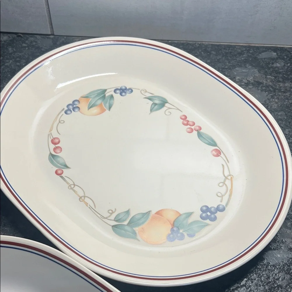 Set of 2 Corelle Abundance Floral Oval Serving Platters - like new!